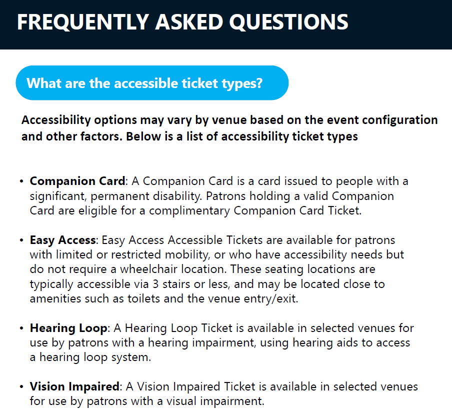Buying Accessible Tickets online Ticketek Australia